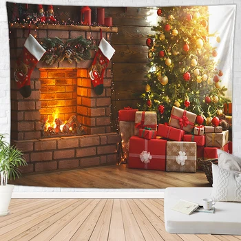 La navidad chimenea tapiz de la pared de tela de decoración nuevo diseño de 2019 árbol de navidad de regalo alfombra de pared