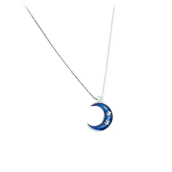 S925 Plata Esterlina Con el Goteo de Esmalte Azul de la Luna Para las Mujeres Collar Sencillo Salvaje Estudiante de Clavícula Cadena de Regalo de san Valentín