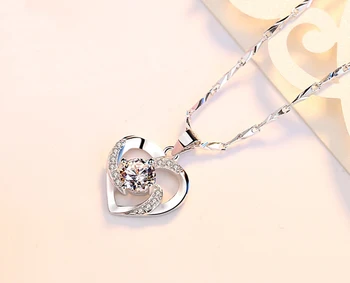 YANHUI de Plata 925 Collar con Blanco/Morado/Azul Zirconia Corazón de Diamante por Siempre el Amor Colgante de Collar + Caja de Regalo XN006