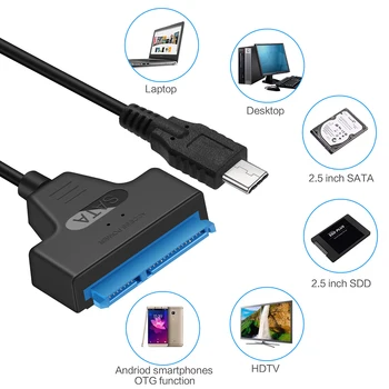OULLX de Tipo C, USB 3.1 Gen1 para SATA III HDD SSD Cable del Adaptador de Fácil Crive Línea De 2.5 Pulgadas SATA de la Unidad de Apoyo del USAP