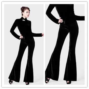 Envío gratis 2019 Nuevo de la Moda de Pantalones Largos Para Mujer Pantalones de Talla Plus S-5XL Black Flare Europea de Invierno de Terciopelo Negro Pantalones