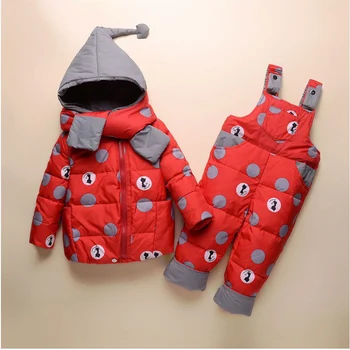 Niña bebé ropa de invierno bebé bebé ropa de conjuntos caliente traje de liga pantalones+pato abajo de la capa de nieve desgaste niño buki
