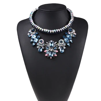 Joyería De Moda Shourouk Cristal Azul De La Flor Gargantilla Collares De Declaración De Capas Hecho A Mano Personalizado Collar Para Las Mujeres