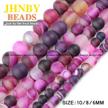 JHNBY Rosa Mate bandas de perlas Natural de la Raya de cornalina de Piedra 6/8/10MM Ronda Suelta perlas de accesorios de la joyería de hacer pulsera de DIY
