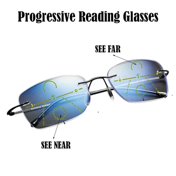 Hombres Mujeres Sin Montura Progresiva Gafas De Lectura Bifocales Ahora Cerca De Anti Luz Azul De Ampliación De Gafas De Presbicia Y Lentes De Dioptrías