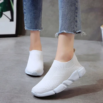 Zapatos Planos De Las Mujeres Que Tejen Deslizarse Sobre Mocasines De Verano De Las Señoras Zapatillas De Deporte Zapatos Para Caminar De La Moda De Formadores Chaussures Femme 2019