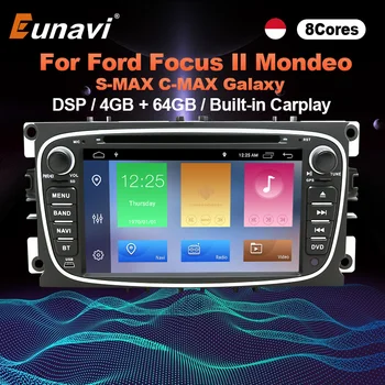 Eunavi 2 Din Android 10 Radio de Coche dvd de Ford focus 2 Mondeo S-MAX, C-MAX, Galaxy Transit Tourneo estéreo de Navegación GPS DSP WIFI
