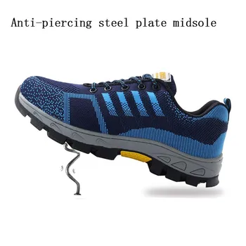 Nueva exhibición de los Hombres de Acero Puntera de Seguridad Calzado de Trabajo Transpirable hombres zapatos zapatillas de deporte Anti-perforación anti-slip de vestir Calzado de Protección