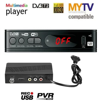 USB2.0 DVB T2 Sintonizador de TV Wifi DVB-T2 Receptor Full-HD 1080P Digital Smart TV BoxSupport MPEG, H. 264 Integrado en ruso manual de Enchufe de la UE