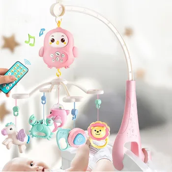 Bebé recién nacido cama bell Chupadero Sonajeros Rotación de caja de música con la Luz de la educación Temprana de Rompecabezas juguetes de bebé sensorial de juguetes de la cuna de la campana