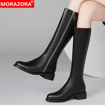 MORAZORA TAMAÑO 34-45 NUEVA 2020 Genuina botas de cuero de las mujeres zip de invierno de la rodilla botas altas de las mujeres de la moda de la motocicleta, las botas de mujer zapatos