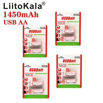LiitoKala USB Batería AA Nimh AA 1.2 V 1450MAH Batería Recargable NI-MH USB AA 1450MAH para control Remoto, maquinilla de afeitar, el empleo de radio