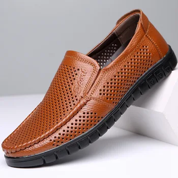 Moda de verano Formal de los Zapatos de los Hombres Ponche de Encaje Transpirable Hueco de Negocios Zapatos de Vestir de Cuero Genuino Casual Sandalias de Oxford, yu89