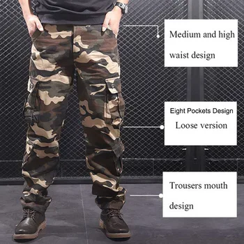 El camuflaje de los Hombres Pantalones de los Hombres Casual Camo Múltiples Bolsillos Militar Táctico Pantalones de Hip Hop de los Corredores de la Calle