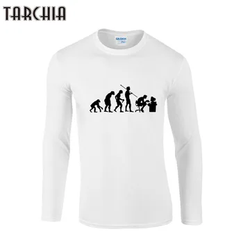 TARCHIA Camisetas de los Hombres de Otoño en Primavera de Manga Larga del O-Cuello de la Evolución Humana Camisetas Tops Masculina Casual de Algodón Suave Camiseta Camisetas