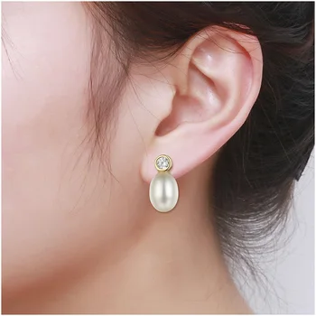 Hongye 2020 Nueva Personalidad, la Forma Ovalada de agua Dulce Natural de la Perla Aretes Con 925 la Plata Esterlina Brillante CZ Para Mujer Chica