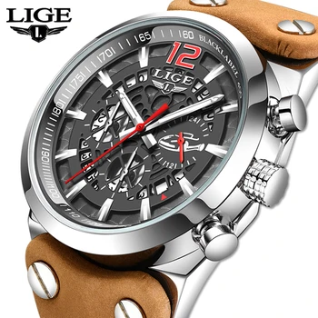 LIGE 2020 los Nuevos Relojes para Hombre Reloj de la parte Superior de la Marca de Lujo Cronógrafo de los Hombres Reloj de Cuero Impermeable de los Deportes del Reloj de los Hombres Militar reloj de Pulsera