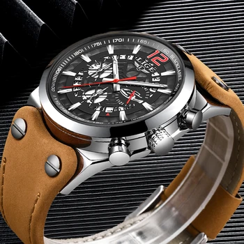 LIGE 2020 los Nuevos Relojes para Hombre Reloj de la parte Superior de la Marca de Lujo Cronógrafo de los Hombres Reloj de Cuero Impermeable de los Deportes del Reloj de los Hombres Militar reloj de Pulsera