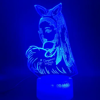 3d Luz de Noche Led de la Lámpara de la Celebridad de la Cantante Ariana Grande Cartel de Gato de la Niña de los Fans de Regalo para la Oficina de la Decoración de la Habitación de la Lamparita de Mesa en 3d