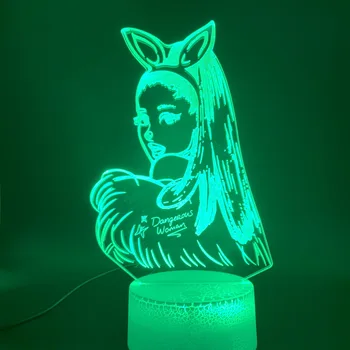 3d Luz de Noche Led de la Lámpara de la Celebridad de la Cantante Ariana Grande Cartel de Gato de la Niña de los Fans de Regalo para la Oficina de la Decoración de la Habitación de la Lamparita de Mesa en 3d