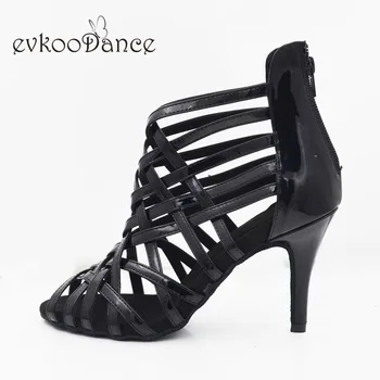Evkoodance Tamaño NOS 4-12 Zapatos De Baile Negro de la PU Zapatos de Baile 8.5 cm, altura del tacón Profesional Evkoo-571