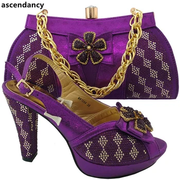 Nueva Llegada del Color Azul de las Mujeres italianas Partido Africano Bombas de Zapatos y Bolso de las Señoras Zapatos italianos y Bolsa Decorada con diamantes de imitación