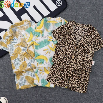 Sodawn 2020 Japonés coreano Estilo de los Chicos de Algodón Conjuntos de Ropa de Verano para Niños de Todos-Partido de Leopardo Camiseta+pantalones Cortos 2Pcs Trajes de Ropa