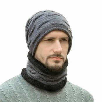 Invierno 2020 gorro conjunto de bufanda caliente sombrero Sombrero de Cráneo collar de abrigo con forro de lana gruesa de invierno sombrero de la bufanda de los hombres