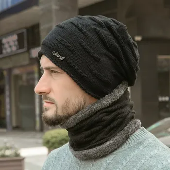 Invierno 2020 gorro conjunto de bufanda caliente sombrero Sombrero de Cráneo collar de abrigo con forro de lana gruesa de invierno sombrero de la bufanda de los hombres