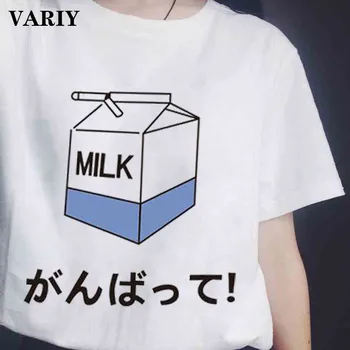 La estética de la Leche camiseta de Mujer de Manga Corta Tops Camisetas Ulzzang Harajuku de las Mujeres T-shirt de Moda gráfica de la camiseta de la ropa coreana
