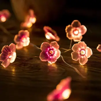 MIFLAME 2M Luz de Tira de la Flor de Cerezo de la Sala de la prenda Impermeable de la Decoración del Jardín de la Flor de Forma Intermitente Melocotón de la Lámpara de la Cadena de Navidad Deco