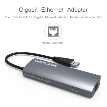 USB 3.0 a Gigabit Ethernet Adaptador 3-Port USB 3.0 Hub de Autobús w/ 10/100/1000 RJ45 LAN Gigabit Ethernet Puerto Convertidor de CONCENTRADORES Wavlink