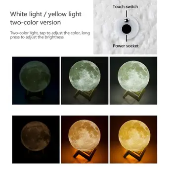 Luz de Noche LED Impresión 3D de la Luna de la Lámpara Recargable Cambio de Color de la Navidad Toque de Luz de la Lámpara de la Luna de los Niños de Regalo Lámpara de Noche Para el Hogar