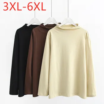2020 otoño invierno estilo coreano de tamaño más básico tops camisa para las mujeres grandes suelto casual de manga larga blusa beige 3XL 4XL 5XL 6XL