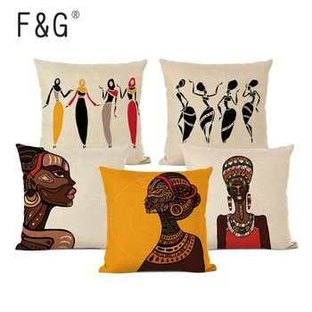 Mujer Africana Diseño De La Funda Del Cojín De Decoración Para El Hogar Simple Retrato De Impresión De Cojines Decorativos En La Cubierta De La Plaza De La Ropa De Lanzar Funda De Almohada