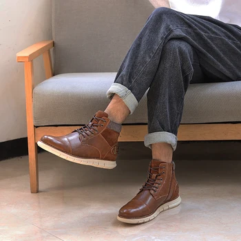 Marca de los Hombres de la Primavera y el Otoño Botas de WOOTTEN guapo de los hombres zapatos cómodos Retro Tamaño 7-13 botines de cuero #BY507C3