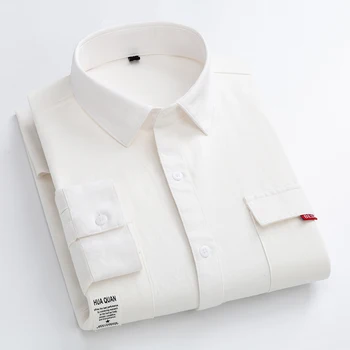 2021 de los Hombres de Manga Larga de Oxford Sólido Casual Camisa de Nuevo el Parche Frontal Bolsillo en el Pecho-Regular fit Cuello con botones Gruesas Camisas de Trabajo