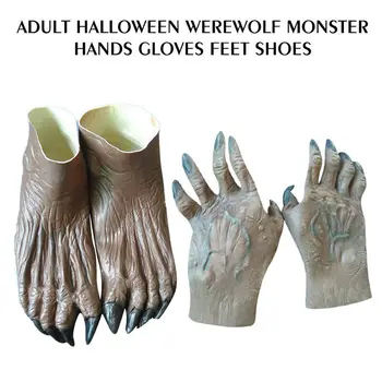 Hombre lobo Fantasma Manos Guantes/Pies Zapatos de Adulto Halloween Elegante Traje de Suministros AN88