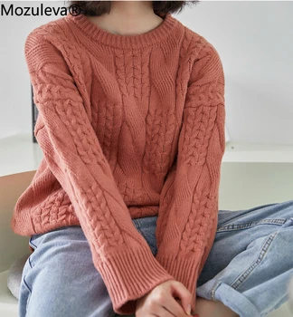 Mozuleva de Invierno de Cachemira de Punto Casual O-Cuello Pullovers para las Mujeres 2020 Otoño Femenino Completo de la Manga Sólido Punto Puentes Femme