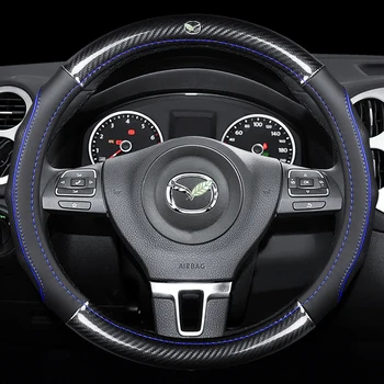 Coche de Fibra de Carbono, Volante de Cuero Cubre el Interior de los Accesorios 38cm para Mazda CX5 CX7 CX3 3 5 6 8 Atenza AXELA Coche Estilo