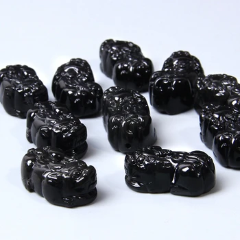 Negro valiente PI XIU 2 agujero colgante encanto natural de obsidiana piedra de la joyería de bricolaje hacer collares pulsera de regalo para las mujeres de los hombres hechos a mano