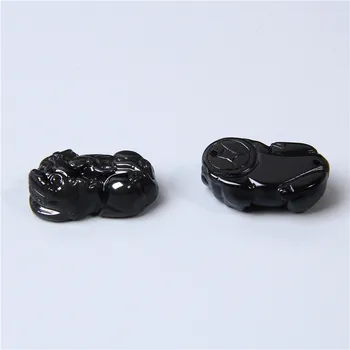 Negro valiente PI XIU 2 agujero colgante encanto natural de obsidiana piedra de la joyería de bricolaje hacer collares pulsera de regalo para las mujeres de los hombres hechos a mano