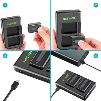 Neewer NP-FW50 Batería de la Cámara Cargador de Conjunto para Sony (2-Pack de Baterías de Repuesto, 1100mAh, Micro USB de Entrada de Cargador Doble)
