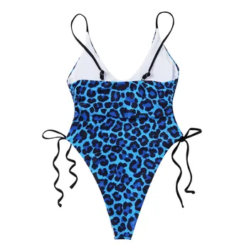 Traje De Natación Para Mujer Sexy Traje De Baño Azul De La Impresión Del Leopardo Vendaje Vestido Sin Tirantes De La Espalda De Trajes De Baño De Una Sola Pieza Traje De Baño Bikini 2021 Mujer