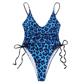 Traje De Natación Para Mujer Sexy Traje De Baño Azul De La Impresión Del Leopardo Vendaje Vestido Sin Tirantes De La Espalda De Trajes De Baño De Una Sola Pieza Traje De Baño Bikini 2021 Mujer