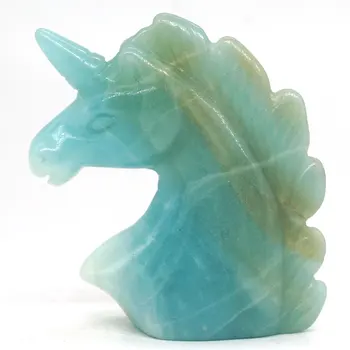 Unicornio en la Cabeza del Cráneo de una Estatuilla NaturalAmazonite Energía de Sanación de Animales Talladas de Cristal de la Estatua de la piedra preciosa decoración del Hogar 2