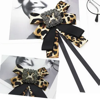 Leopardo clásico Broche de diamantes de imitación de la Cinta de la Broche de la pajarita Femenino de la Flor Broche Pin de la Solapa de las Mujeres se visten ropa Accesorios de Regalo