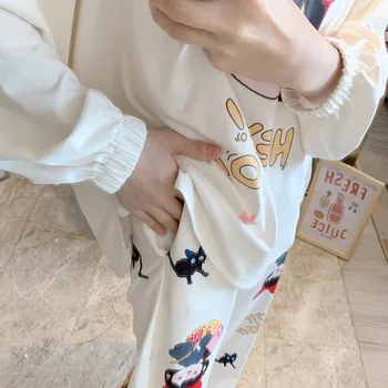 Japón Anime Servicio de Entrega de Kiki Mujeres Pijamas Damas de Manga Larga Tops Pantalones de Pijama M-3XL Más el Tamaño de ropa de Dormir de las Niñas Pijama