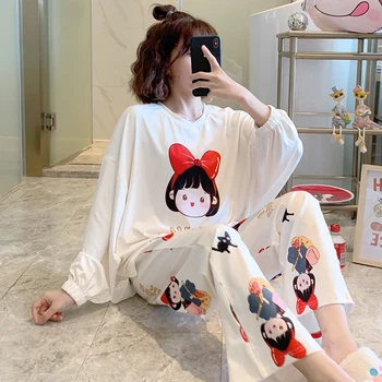 Japón Anime Servicio de Entrega de Kiki Mujeres Pijamas Damas de Manga Larga Tops Pantalones de Pijama M-3XL Más el Tamaño de ropa de Dormir de las Niñas Pijama