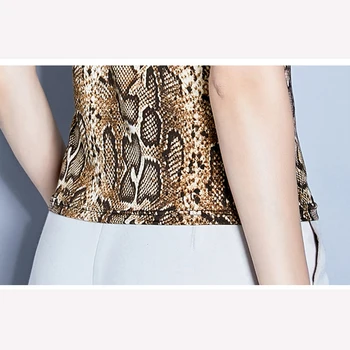 Marrón con estampado de serpiente de la camiseta de leopardo de Hielo de seda de verano de 2019 camiseta de las mujeres tops sin mangas de club de la camiseta de las mujeres cuello de simulacros de streetwear tee
